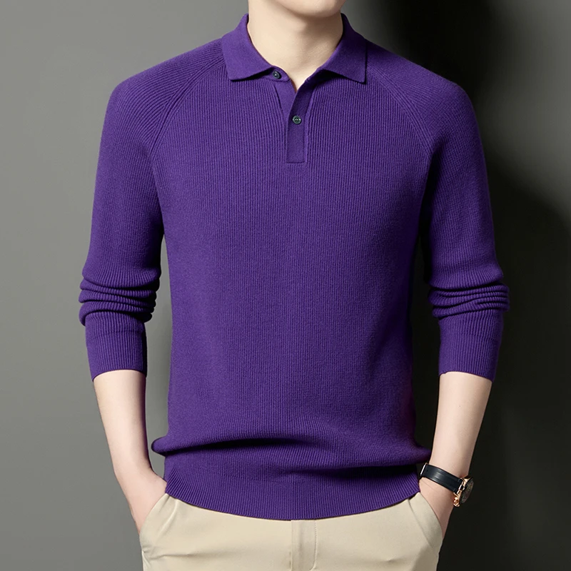

New Design 22.4% Lyocell Sweater Men 2025 Autumn Winter Fashion Turn Down Collar Jumper Long Sleeve 5.3% Wool Knit Clothes