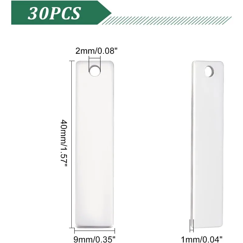 30 шт., прямоугольные подвески из нержавеющей стали, 40 х9х1 мм