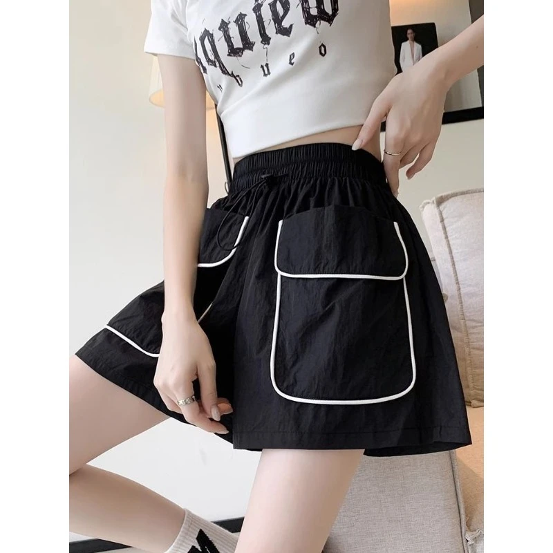 Quick-drying Tooling Shorts Women's Summer New Loose and Thin Big Pockets Casual High-waisted A-word Wide-leg Hot Pants Shorts