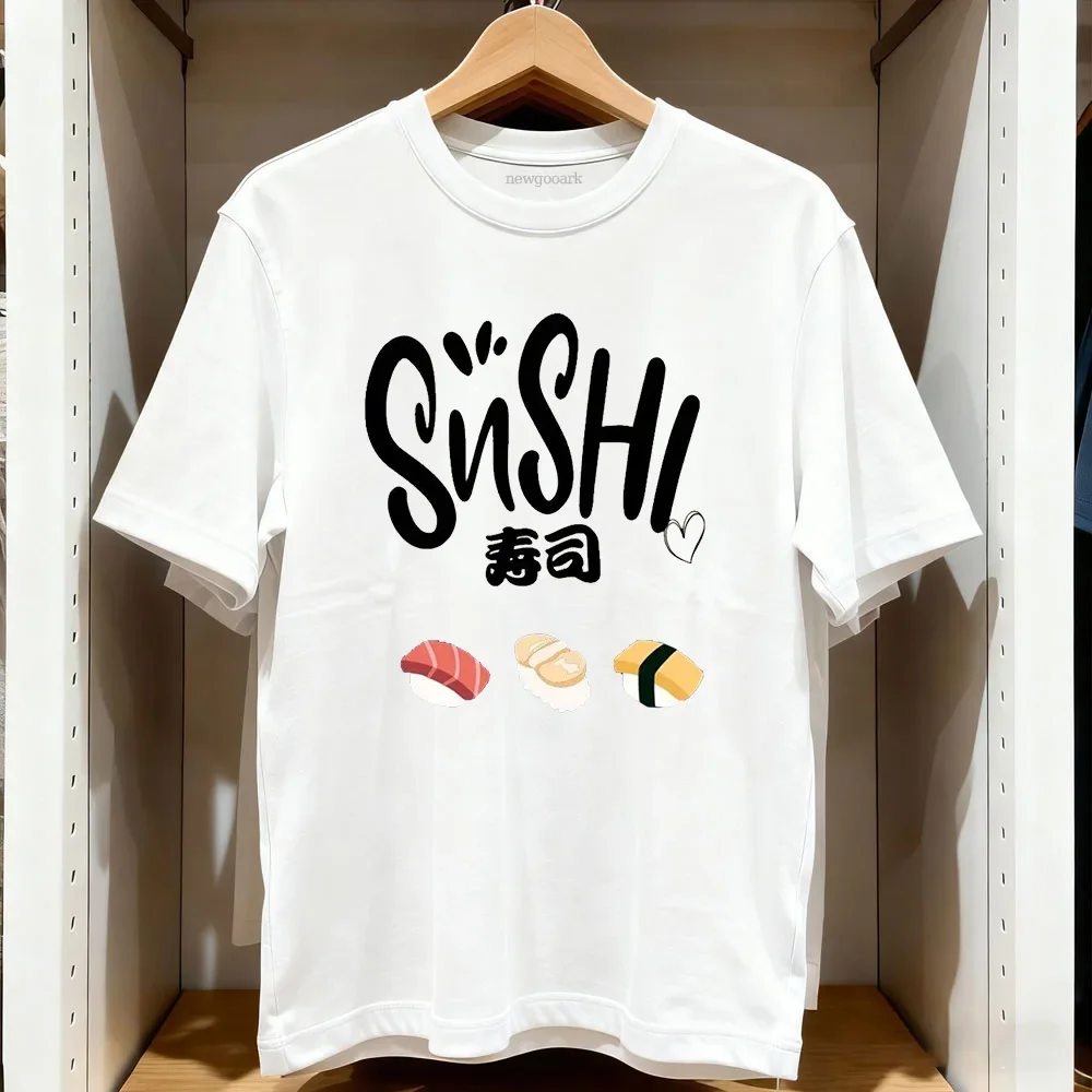 Vintage Retro Japanese Sushi Nigiri T Shirt Men Women Cute Food Character Print Tee Casual Short Sleeve Cotton Unisex Tops