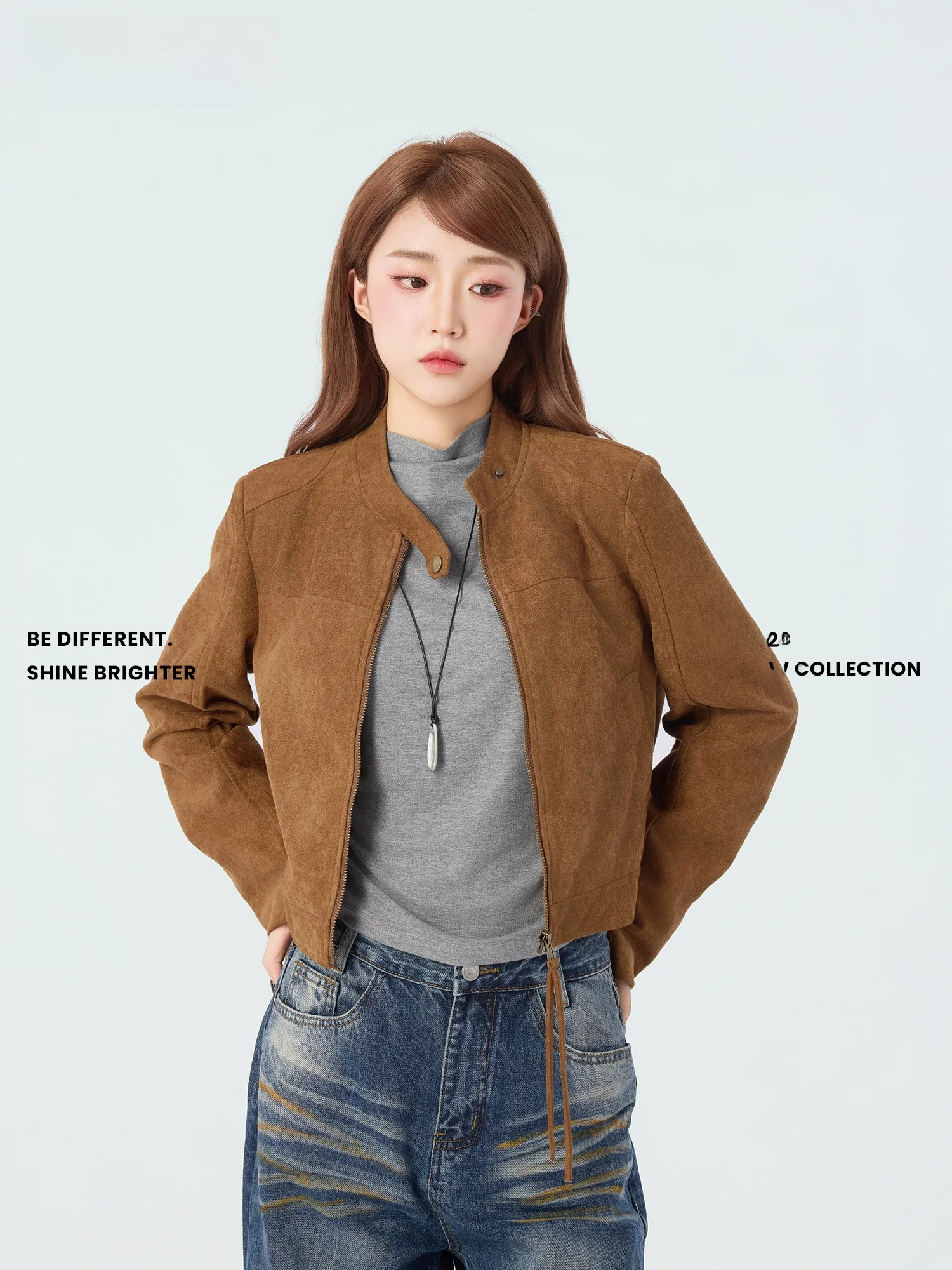 

Новая весенняя замшевая куртка Didimax для женщин: приталенная, с воротником-стойкой, в байкерском стиле, повседневная, из полиэстера