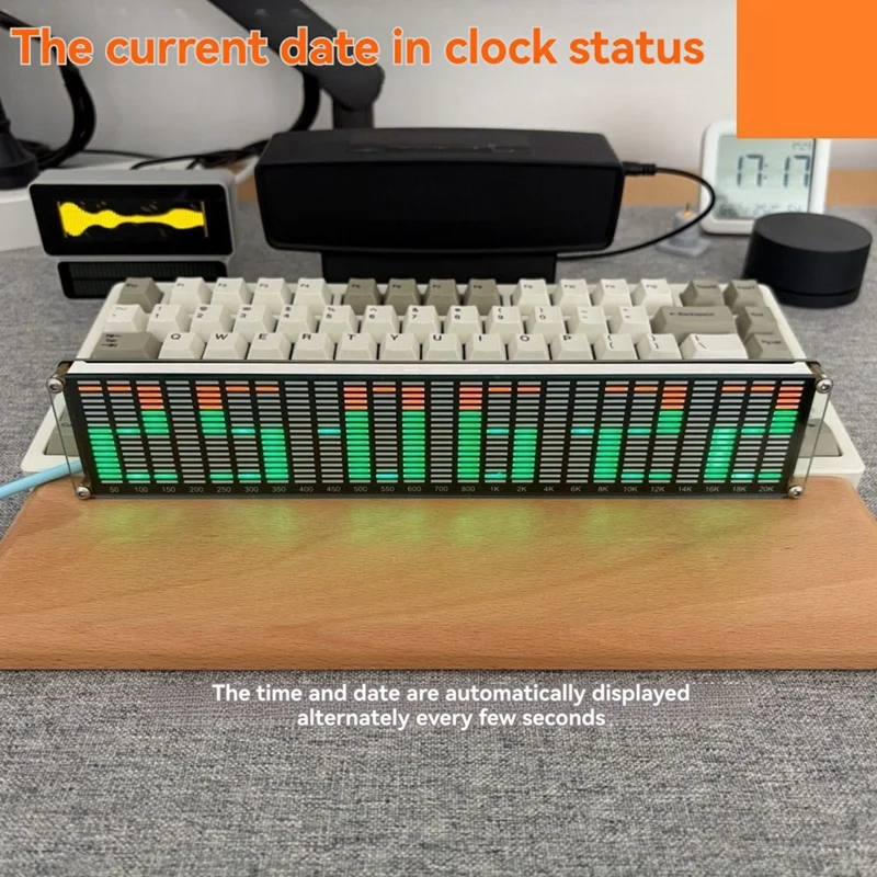 AK2518 Clock Bluetooth Music Spectrum Green+Orange+Red Display Color Atmosphere Light Audio Signal Melody Rhythm Lamp-A46I
