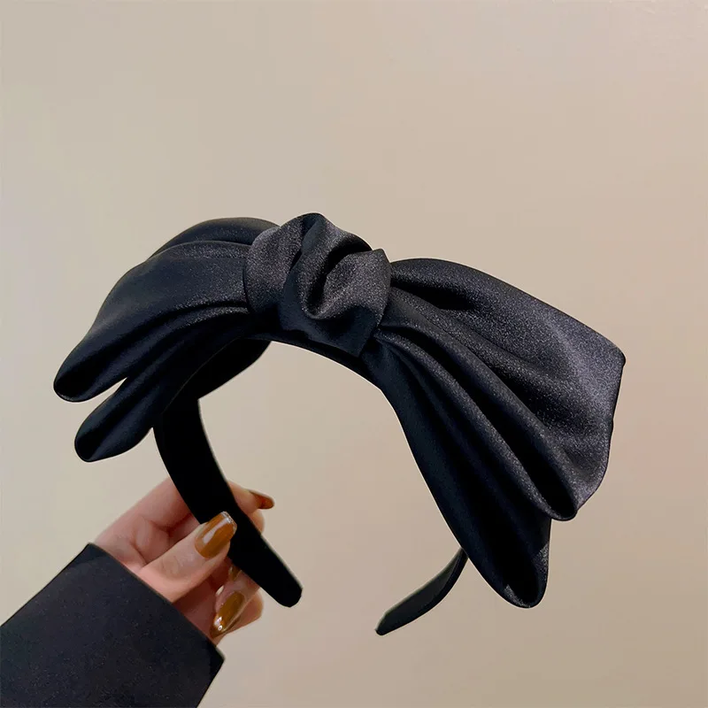 Big Satin Hair Bows Hairbands Girl Women Solid Black Multi Layer Hair Hoop Korean Fashion Headbands for Hair Accessories