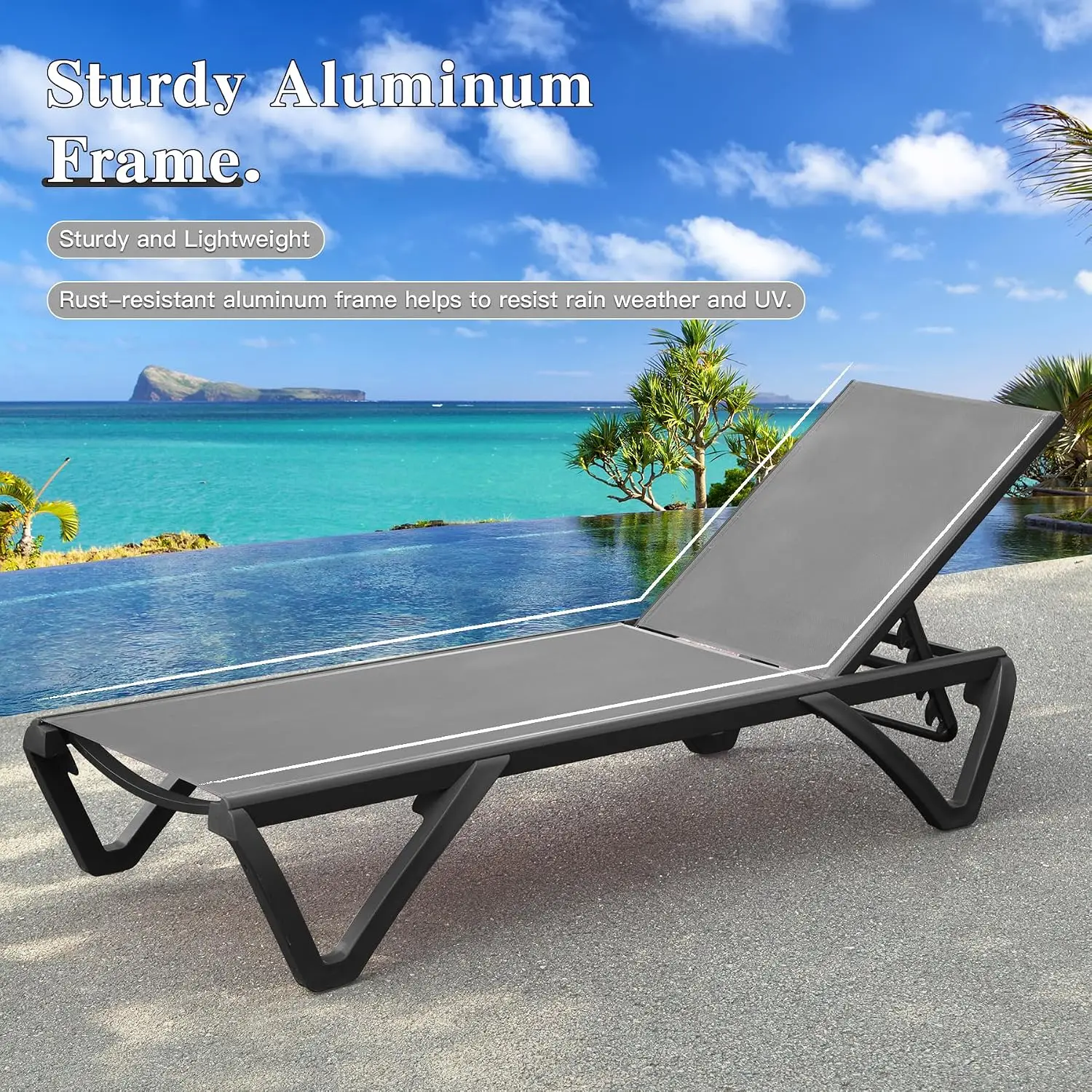 Aluminum Outdoor Chaise Lounge Chair Set of 2 Pool Patio Furniture, Customized