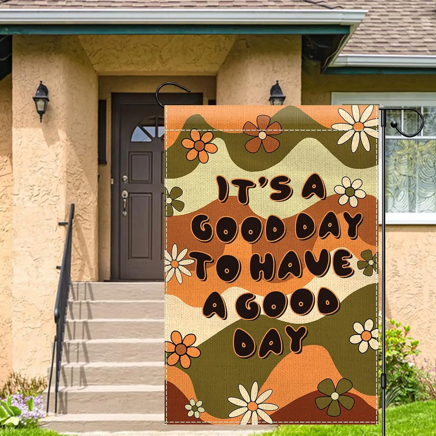 إنه يوم جيد لليوم الجيد، علم الحديقة 12 × 18 مزدوج الجوانب، أعلام ساحة زهور الأقحوان الرائعة للعطلات الخارجية المضحكة JHH