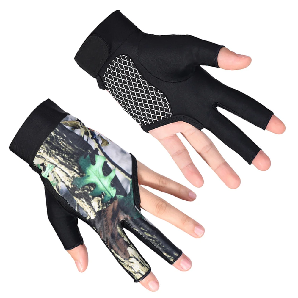 1 زوج 3 أصابع البلياردو قفاز المضادة للانزلاق السنوكر قفاز تنفس مطاطا المعصم صالح الرجال النساء المحمولة التمويه حجم L