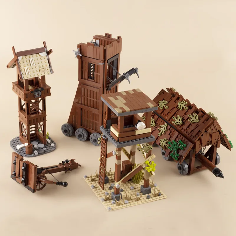 Medieval Accessories Military Building Blocks Siege Ladder Guard Tower Tent Iron Shop Broken Bridge Weapon Bricks Toys Kids S005