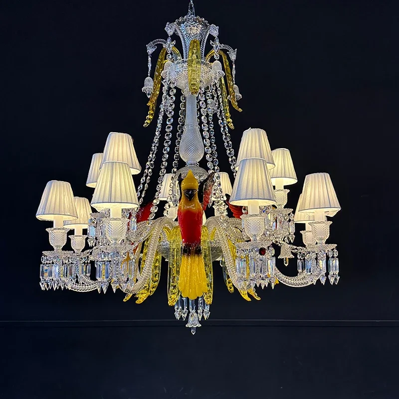French Luxury Hotel Lobby  Chandelier Indoor Design Villa Living Room Bedroom High Quality Crystal Fabric Pendant Light