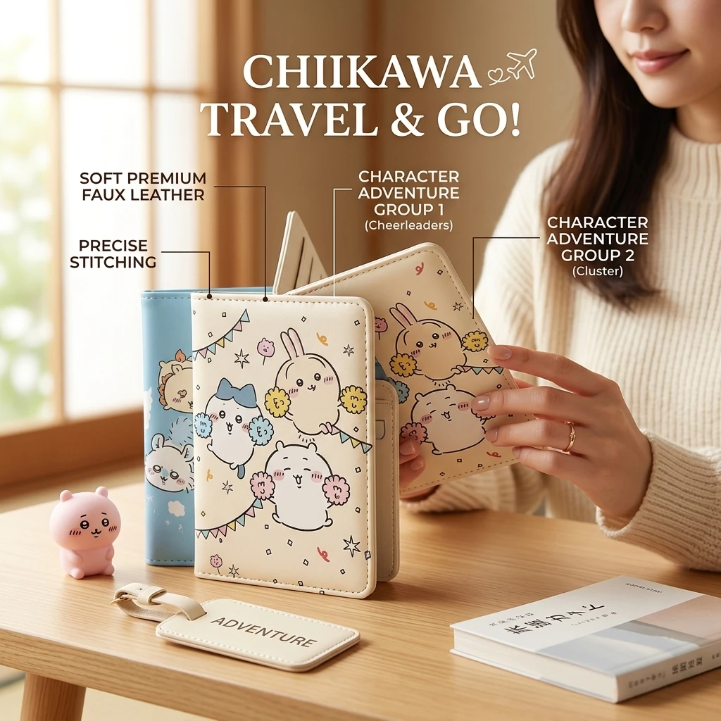 Chiikawa Sweet Cartoon Passport Holder ID Document Case Multifunctional Card Holder Protective Travel Portable Organizer Wallet