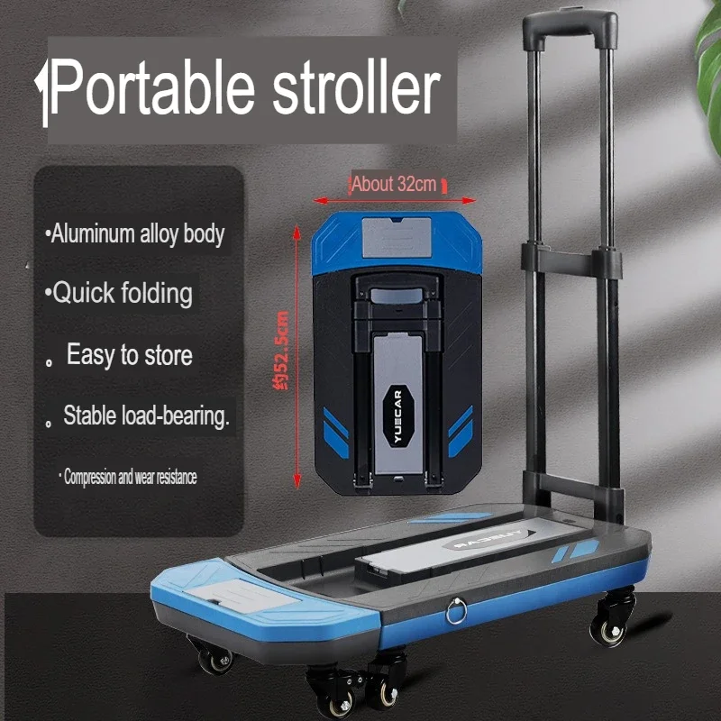 Hand Carts & Trolleys Small Plate Portable Aluminum Alloy Small Home Dual-purpose Hand Pulled Cart Material Handling Tools