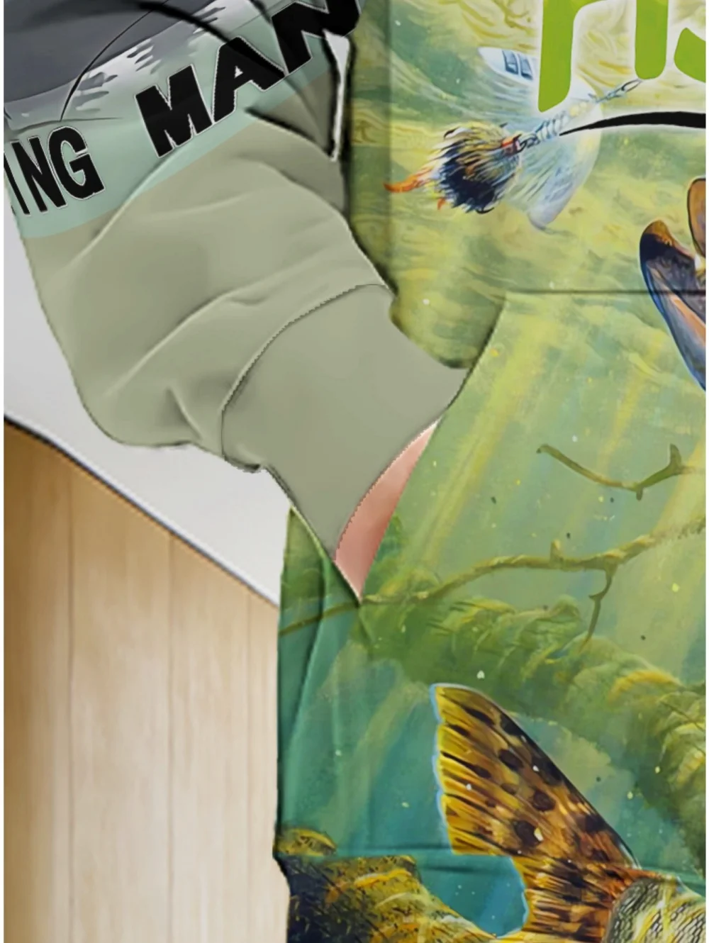 Mens Lightweight Fishing Print Hooded Zip-Up Gray Polyester Outdoor Activities Casual Multicolor Oversize Men's Sweatshirt Tops