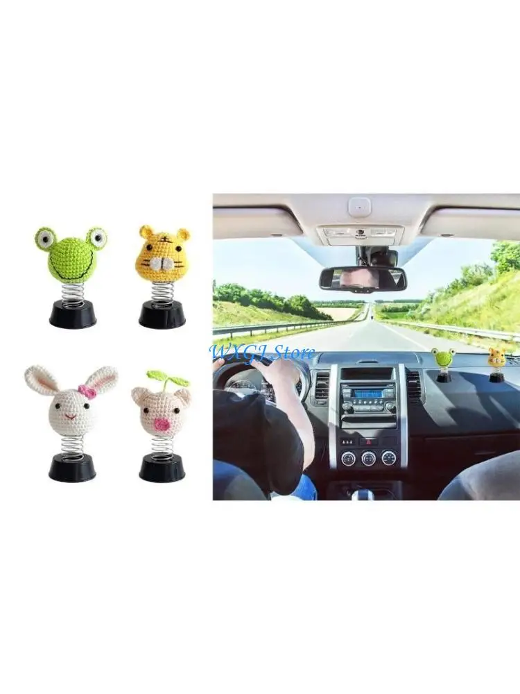 

37JE Crochet Decors Car Interior Ornament Car Decoration Animal Pattern Decoration Dashboard Wobble Figure Gift for Men Women