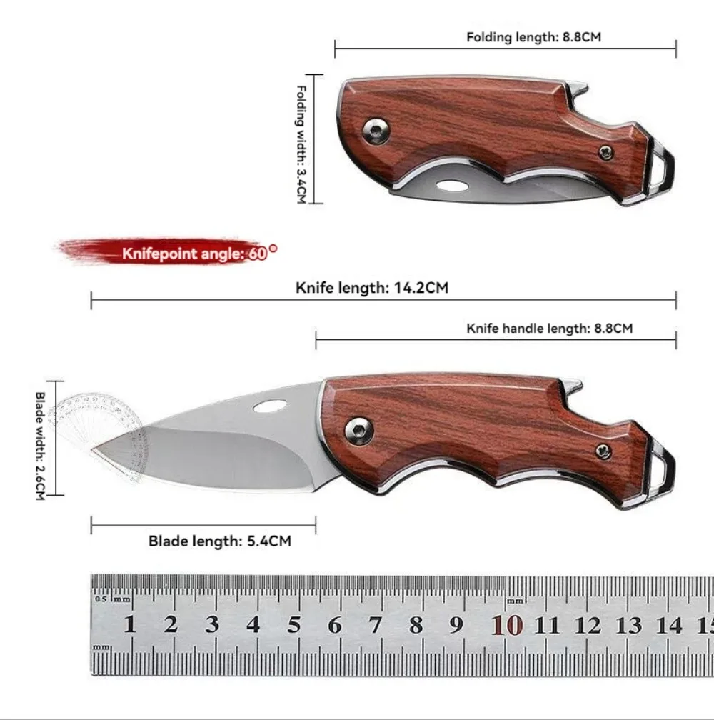 Stainless steel plastic wood carved pattern folding knife outdoor camping tactical hunting knife sharp and durable pocket knife