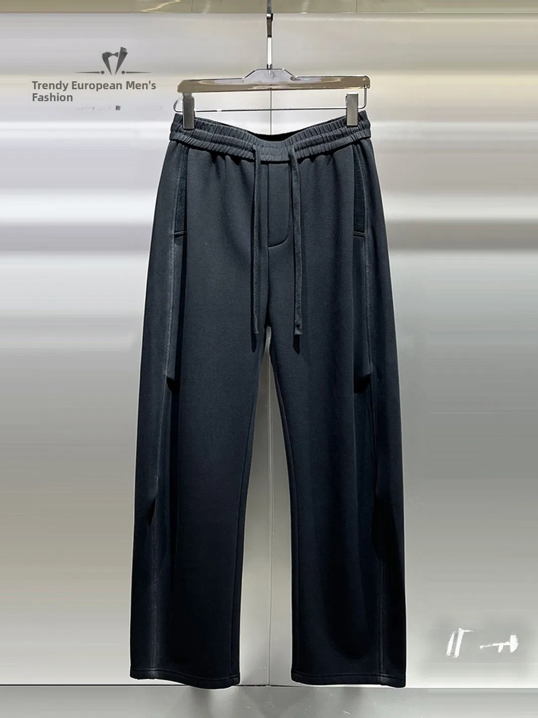 

Trendy Men's Simple Straight Leg Casual Pants Winter High-End Drape Daily Versatile Fce Lined Sweatpants Long Trousers