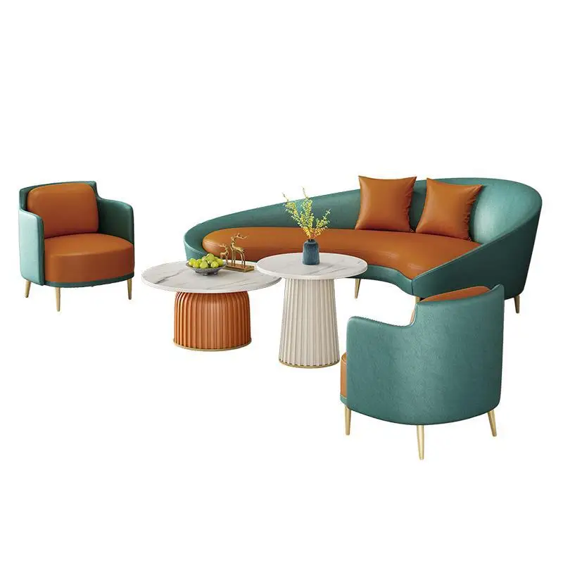 

Nordic living room multi-person leather art sofa coffee table combination, simple iron art office sofa, leisure negotiation sofa