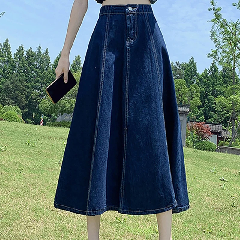 

High Waist Vintage Denim Skirt For Women Spring Summer Trendy Mid Length A-line Female Skirts Casual Simple Jean Skirts