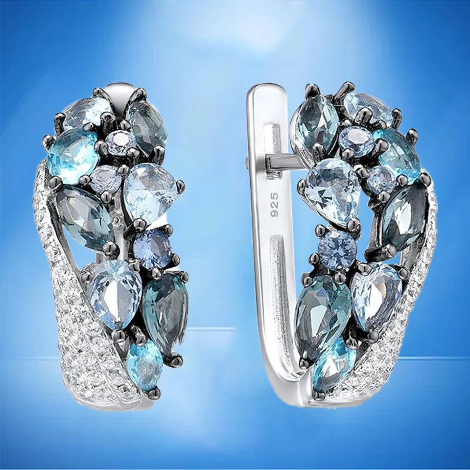 Luxury Designer Aquamarine Crystal Jewelry Set Wedding Engagement Ring Earrings Set Valentines Day Gift Jewelry Joyas Para Damas