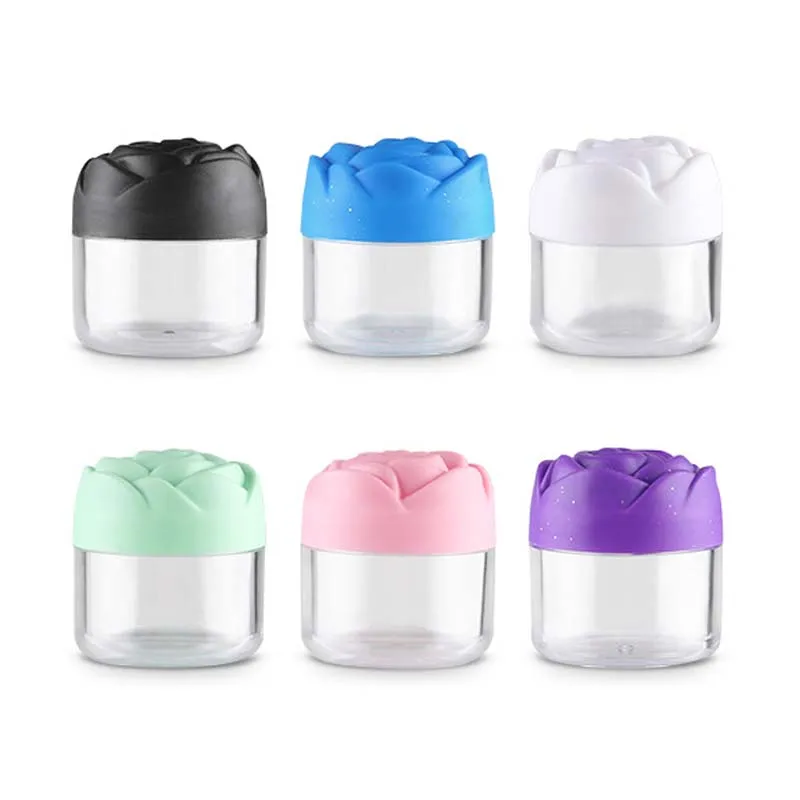 12pçs 20g recipientes de creme cosmético com tampa em forma de rosa, garrafas pequenas recarregáveis, caixas vazias de creme de sombra para os olhos, frasco de plástico