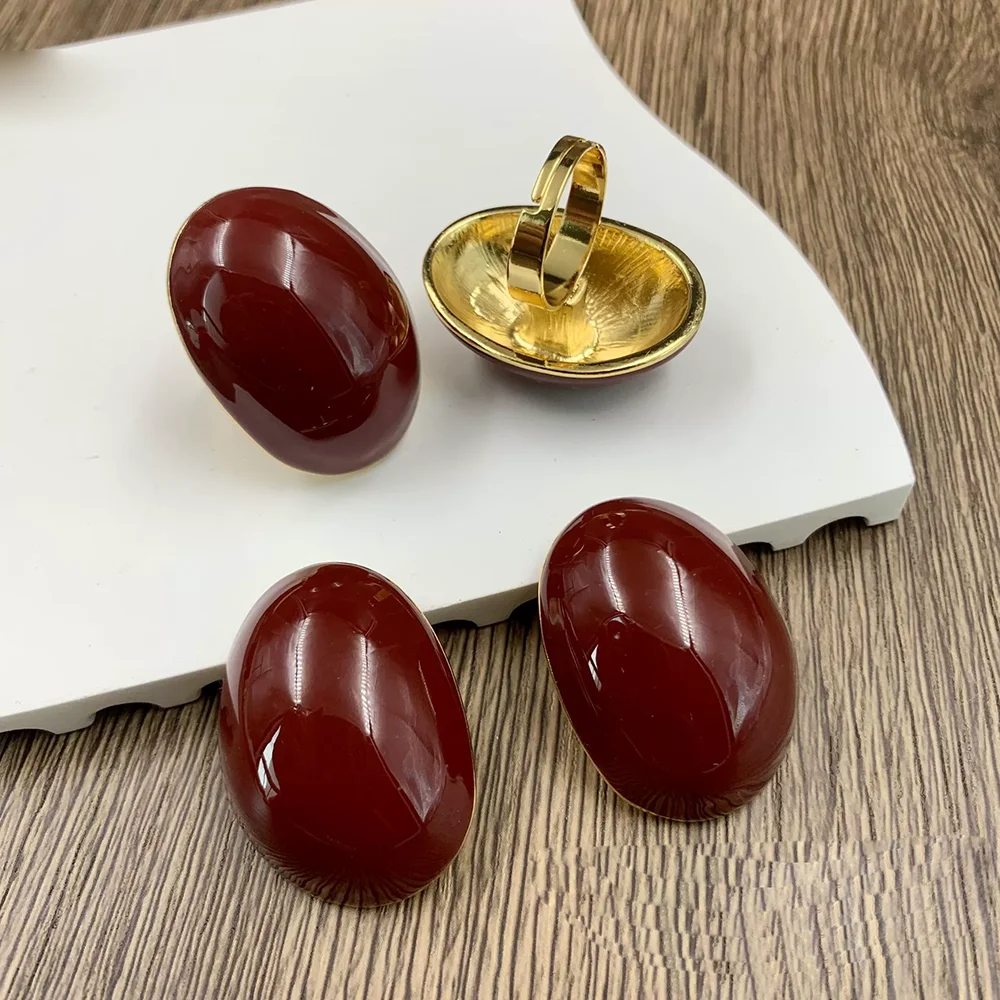 French-Style Simple Red Stud Ring Set Retro Fashionable And Elegant Earrings Ring Ladies' Party Jewelry Accessories