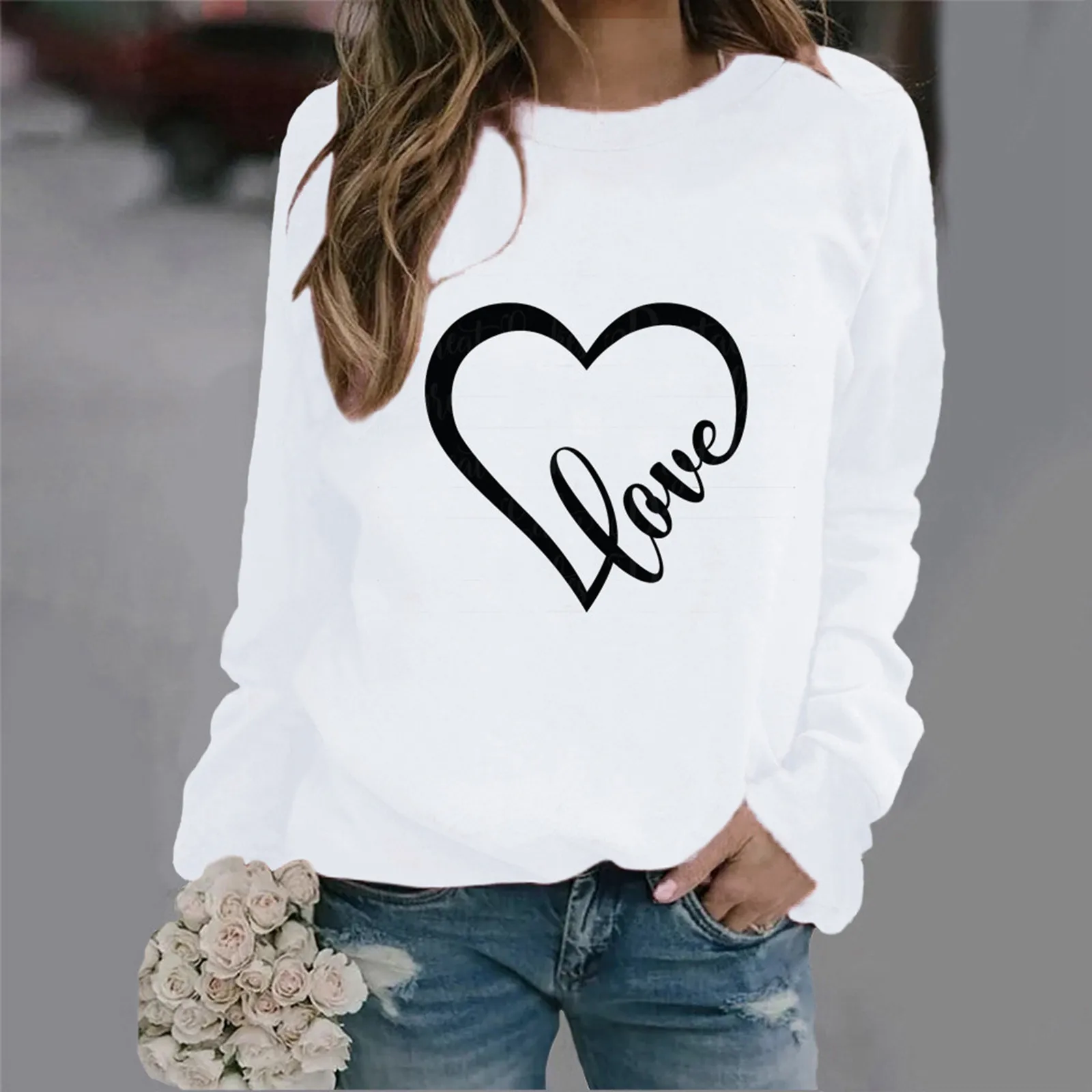 Hoodie motif cinta wanita Hoodie modis hangat eksklusif Hari Valentine Pullover cantik hangat musim dingin