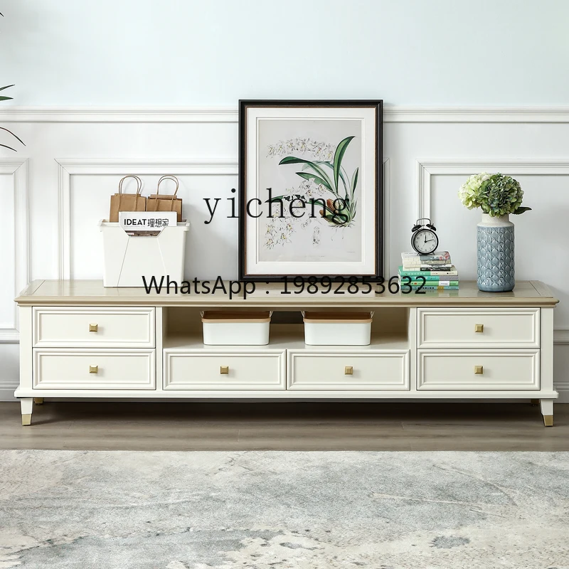 AA Solid Wood Modern Minimalist Small Apartment Living Room Furniture American Style TV Cabinet and Coffee Table Set