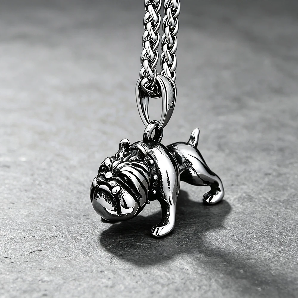 Stainless Steel 3D Bulldog Pendant Necklace Men Women Vintage Loyalty Guardian Amulet Daily Wear Jewelry Gift Dropshipping