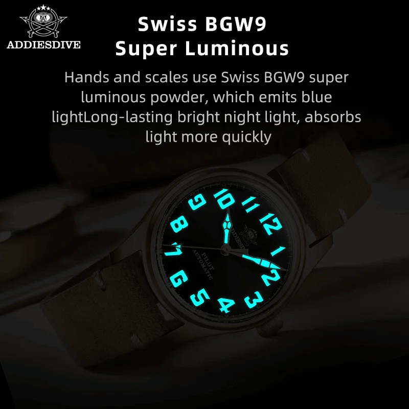 Imagem -02 - Addiesdive Super Luminous Relógio Automático para Homens Relógios de Vidro Safira Bronze Impermeável Bgw9 Cusn8 39 mm 200m