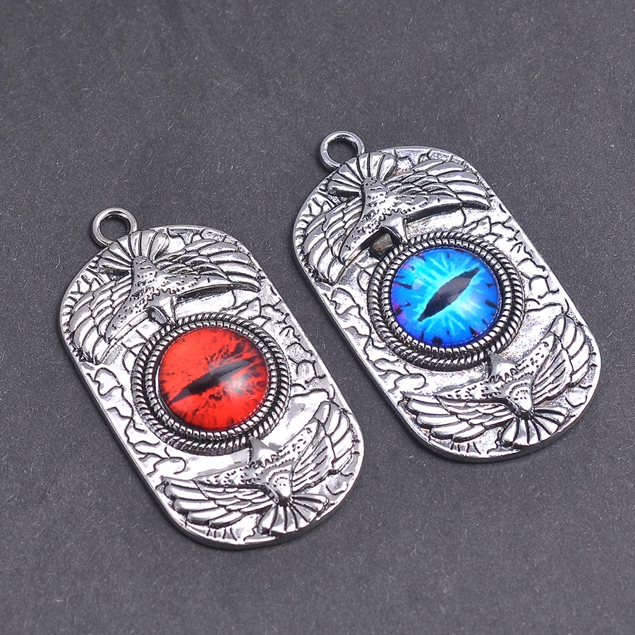 3-Piece Set of Double-Winged Devil's Eye Pendants, DIY Handmade Charms, Rectangular Military-Style Pendants with Colorful Eyes and Bird-Shaped Designs, Suitable for DIY Bracelets, Necklaces, Earrings, and Pendants, Handmade Beaded Decoration Accessories