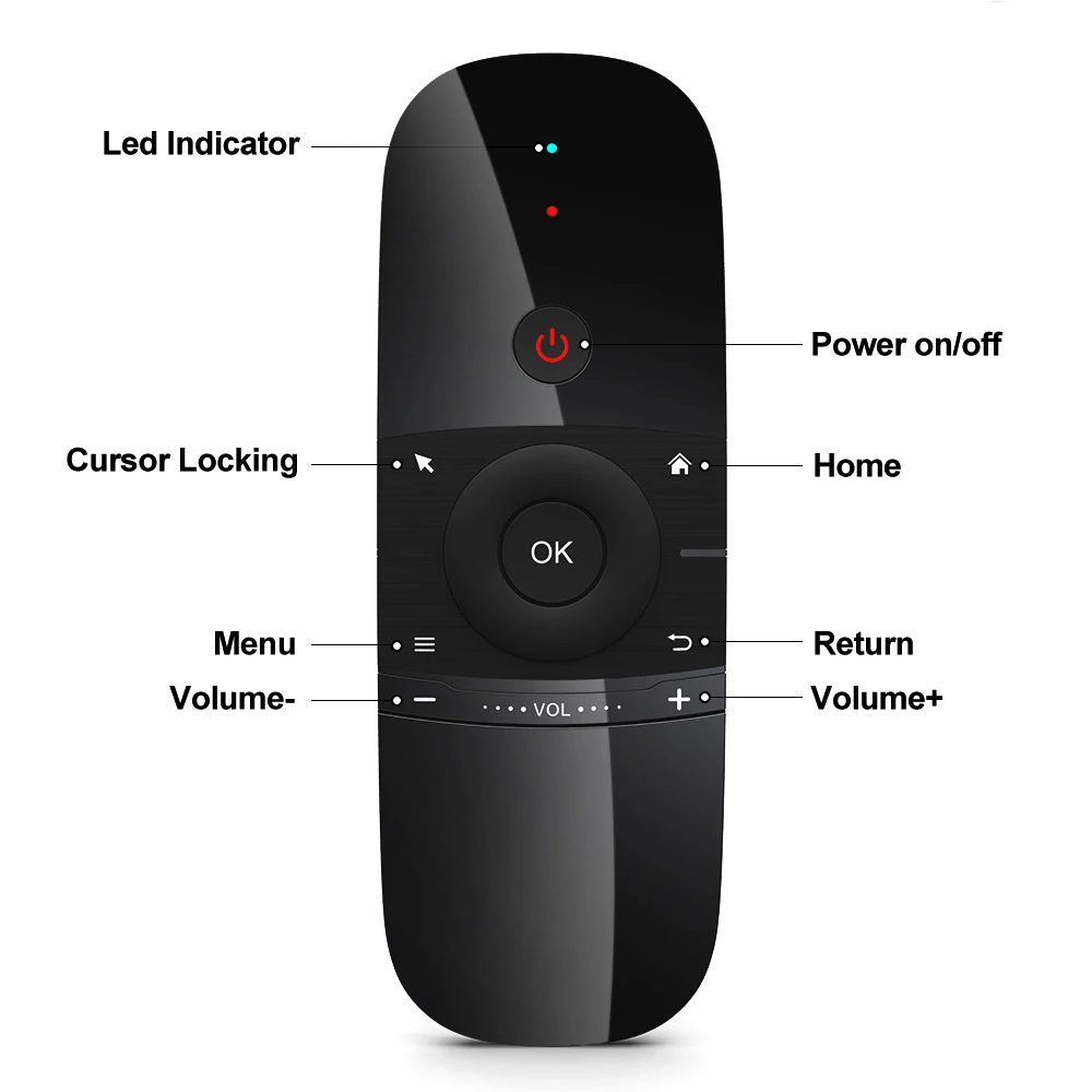 1PCS W1 Air Mouse Portable Remote Controller 2.4GHz Infrared Learning Remote Control USB Charging for Android TV Box Projector