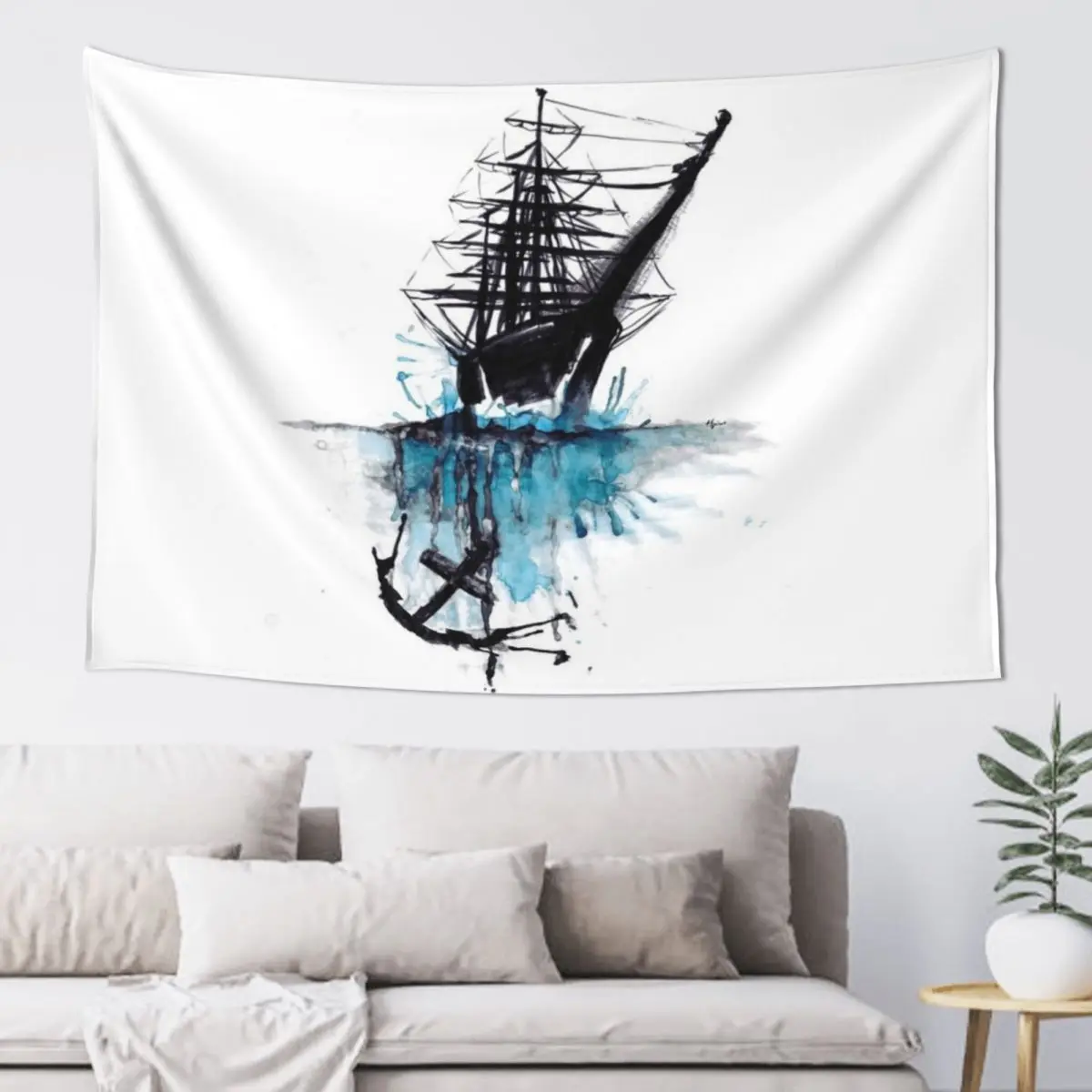 

Rigged Sail Ship Watercolor Tapestry Wall Decor Hanging Decoration For Home Room Decorations Tapestry