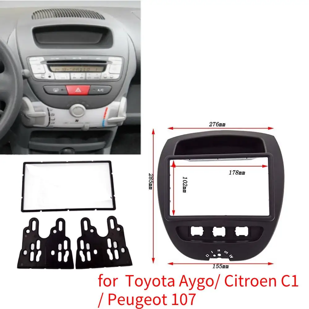 Double Din for Toyota Aygo/ Citroen C1/ Peugeot 107 fascia DVD Stereo Panel Dash Mounting Installation Trim Kit Frame Bezel