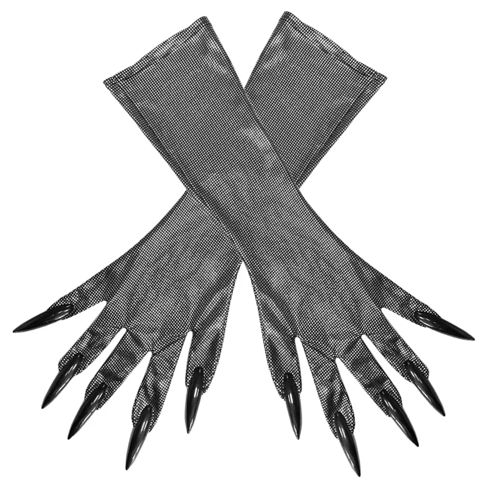 

1pcs 1 Pair Halloween Cat Claw Gloves Long Fingernails Cosplay Costume Accessory Party Performance Scary Props Black Full Finger