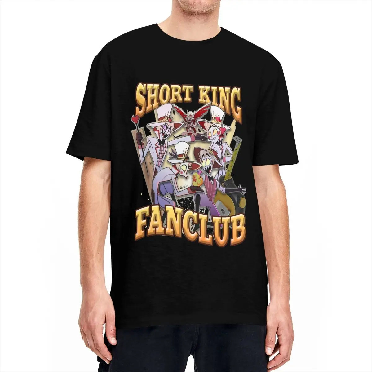 Lucifer Short King Fanclub T Shirt Summer Hazbins Hotels Y2K Casual T-Shirts 100 Cotton Tee Shirt For Male Short Sleeve Top Tees