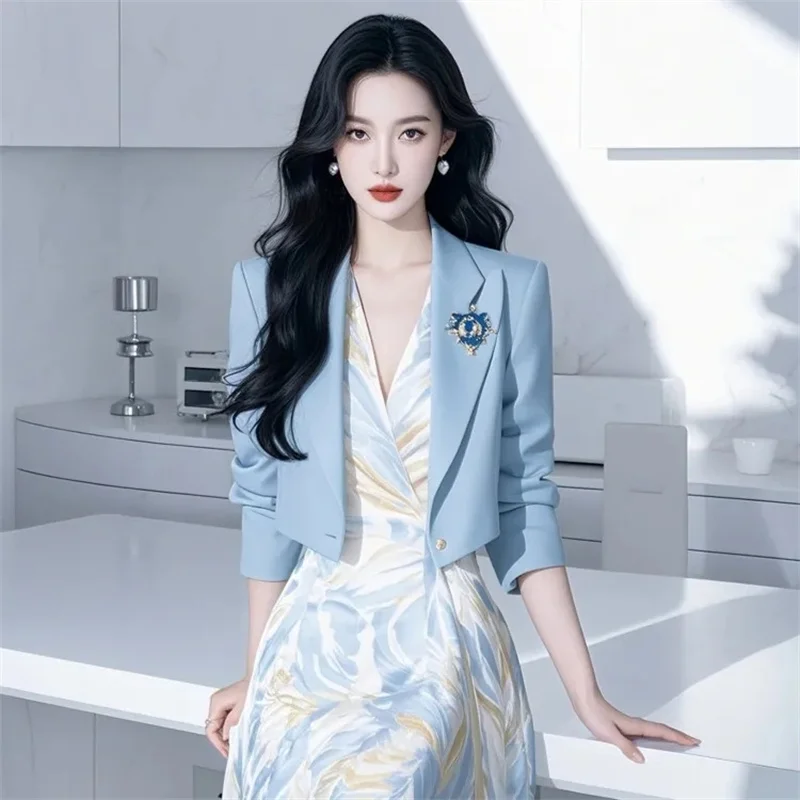 

Женская куртка, новый весенний легкий роскошный кардиган High Sense, свободное пальто, женский темперамент, маленький аромат, синий пиджак