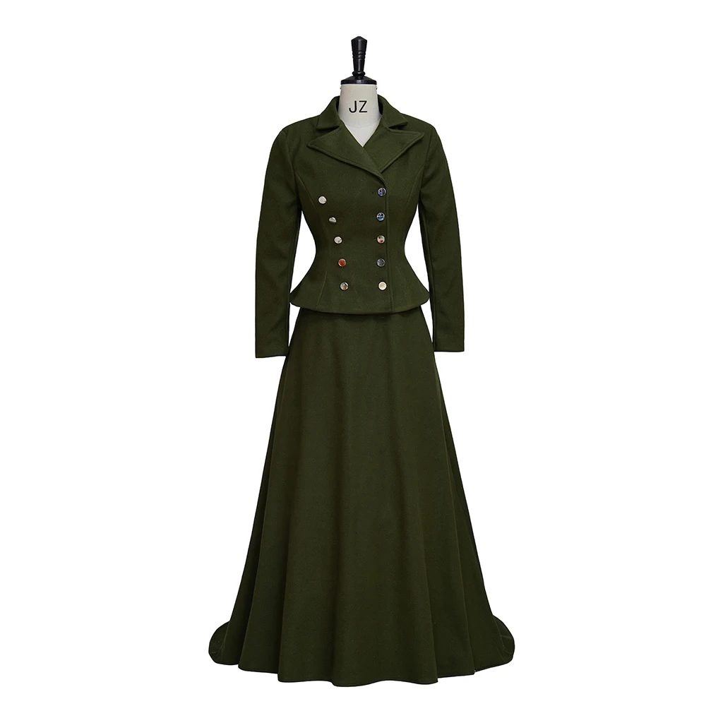 

Victorian Steampunk Gothic Green Dress with Coat Medieval Retro Walking Dress Evening Dress Circus Theatre Costume Custom Made