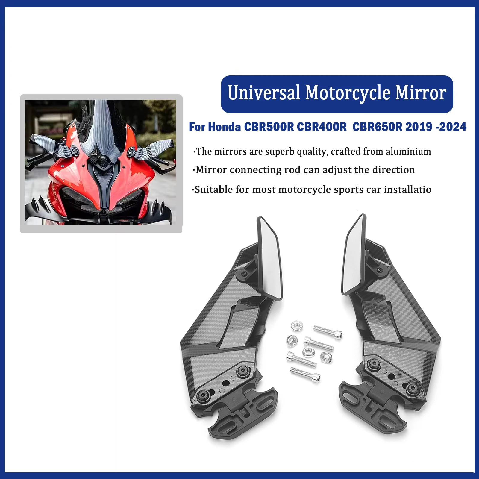 

For Honda CBR500R CBR400R CBR 650R CBR650R 2019 -2024 Motorcycle Side Mirrors Winglets Wind Wing Adjustable Rotating Rearview