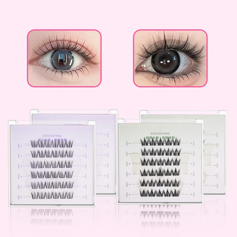 

4 Packs/set No Glue False Eyelash 144 Clusters Korean Style Natural Comic Winged C-Curl, DIY Lashes Dog Flower Eye for Beginners