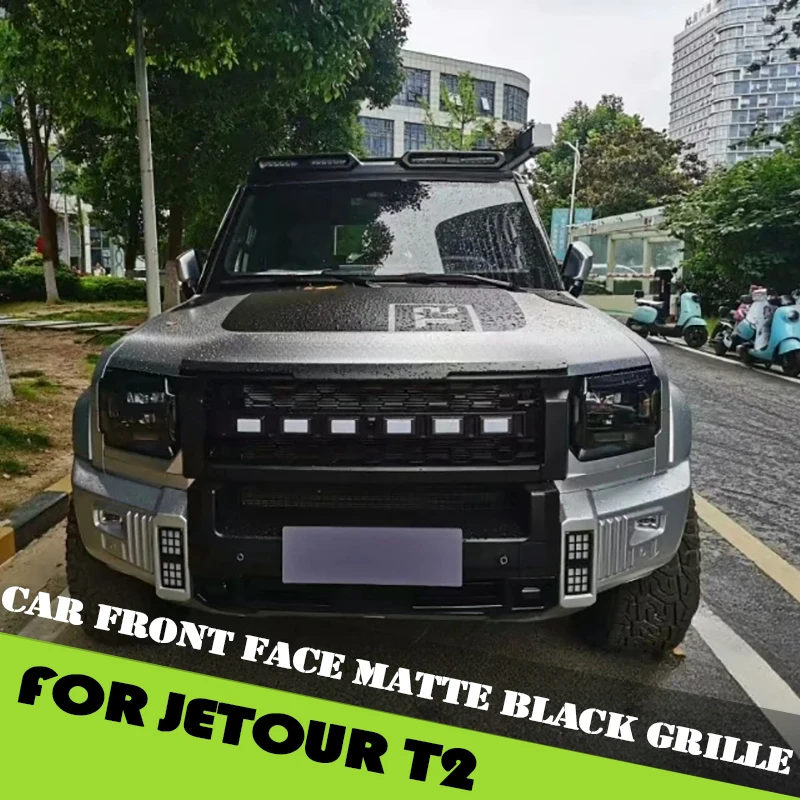 Car Front Face Matte Black Grille Fit for Jetour Traveller T2 2023 2024 2025 Modified LED Light Star Grille Car Accessories