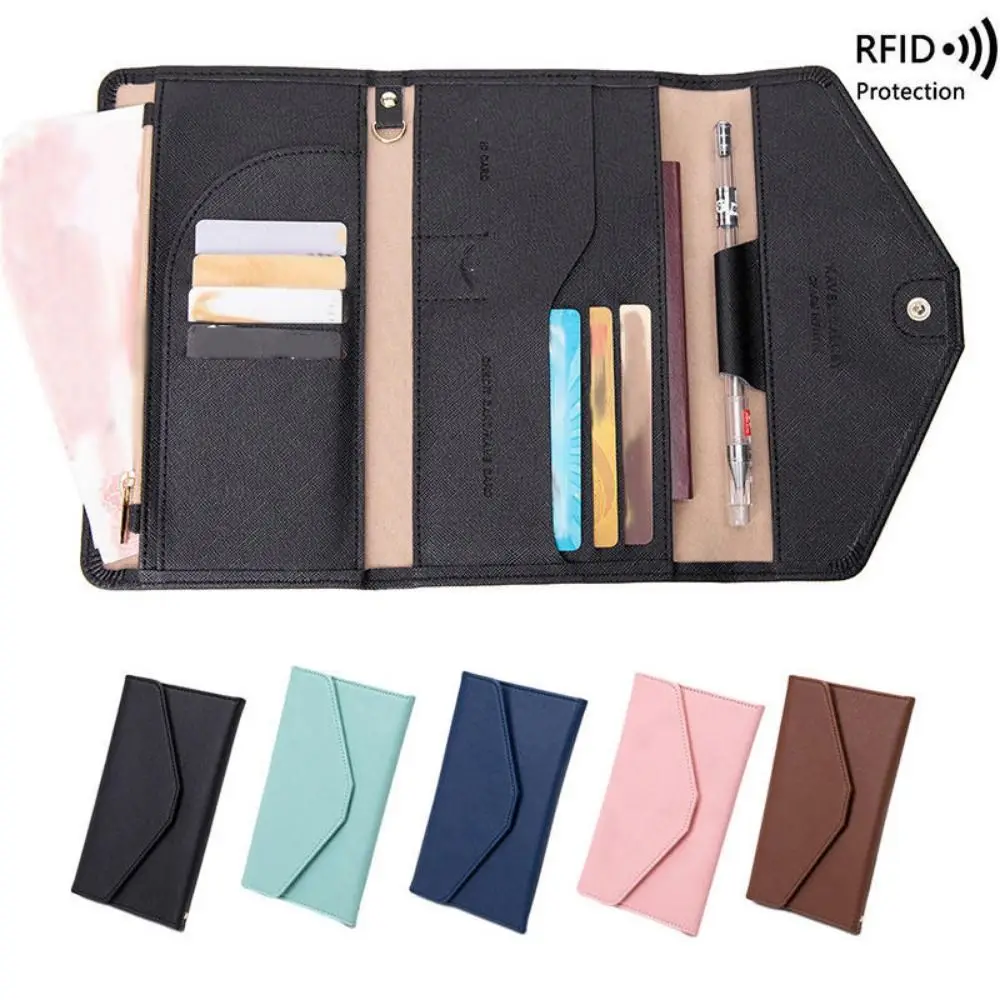 

Portable Passport Wallet Large Capacity Card Case RFID Blocking Wallet Airplane Ticket Protector Lightweight