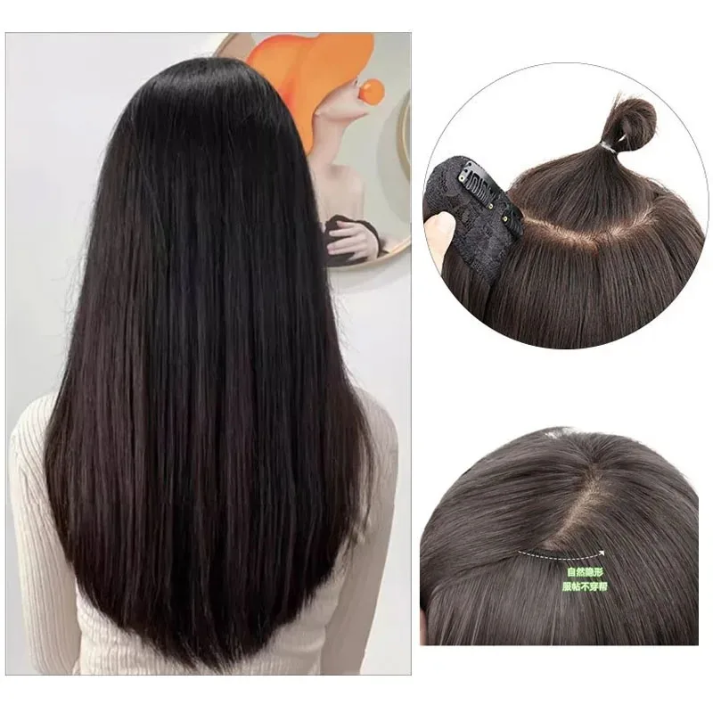 여성용 합성 헤어 익스텐션 고온 섬유 헤어 V자형 클립인 원피스 인비저블 심리스 가짜 머리카락