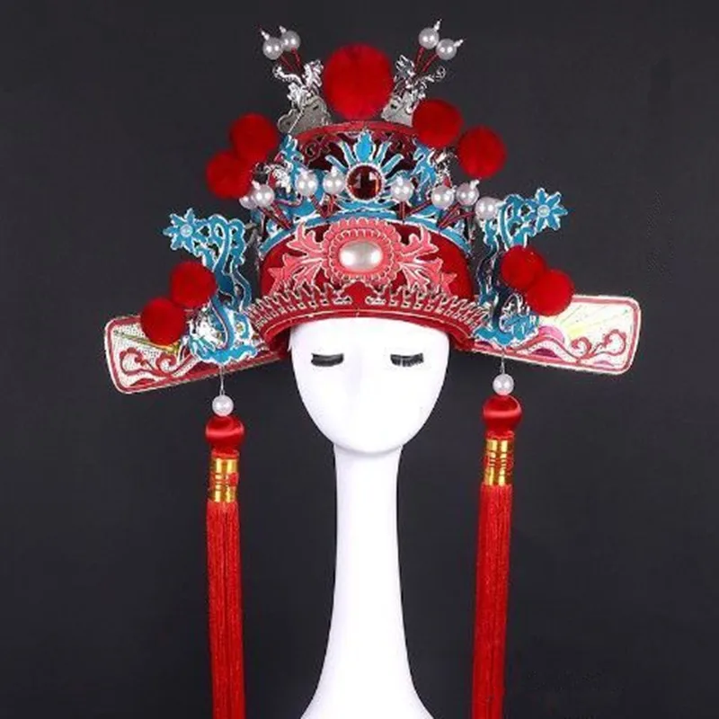 chapeaux-de-mariage-vintage-a-pompons-zhuang-yuan-pour-adultes-chapeaux-d'opera-de-pekin-coiffes-de-theatre-amusantes