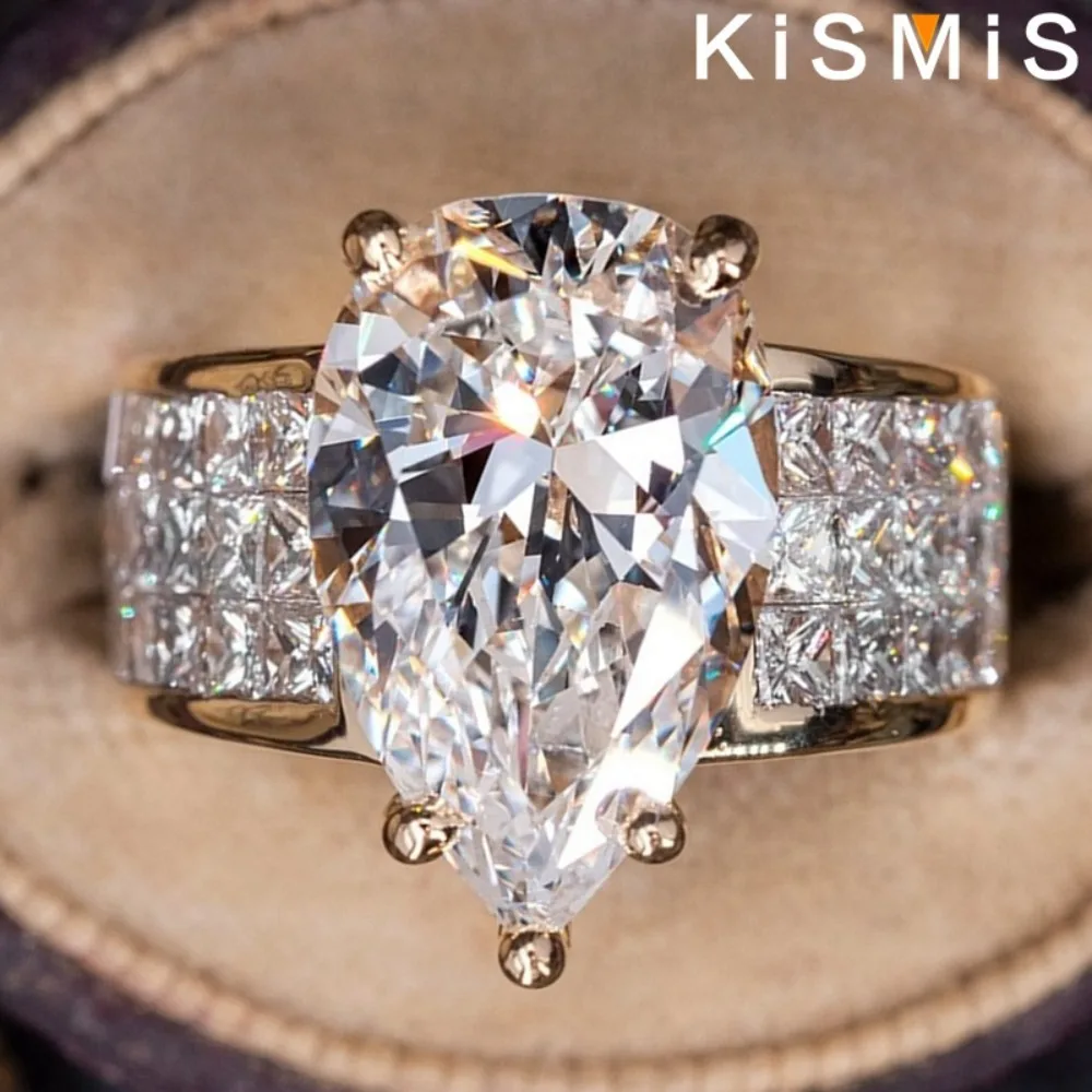 KISMIS 1pc Luxury Exquisite Ring Fashion Jewelry Women Gold Ring White Sapphire Pear Cut Diamond Ring Wedding