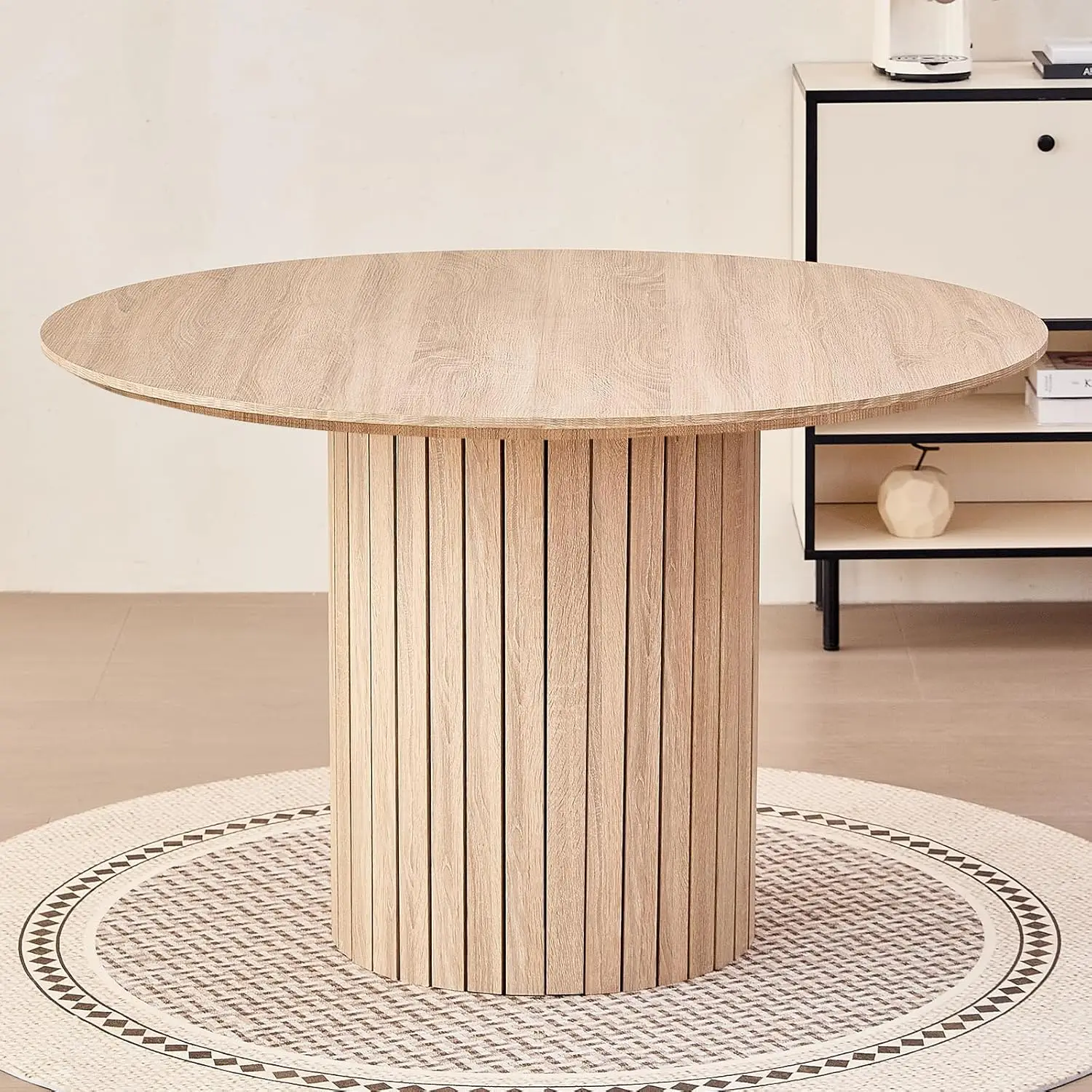 Mesa de comedor redonda de 47" para 4, mesa de cocina de granja [mesa con borde biselado] Mesa de cena con pedestal circular, φ47,2"x29,5" de alto, Nat