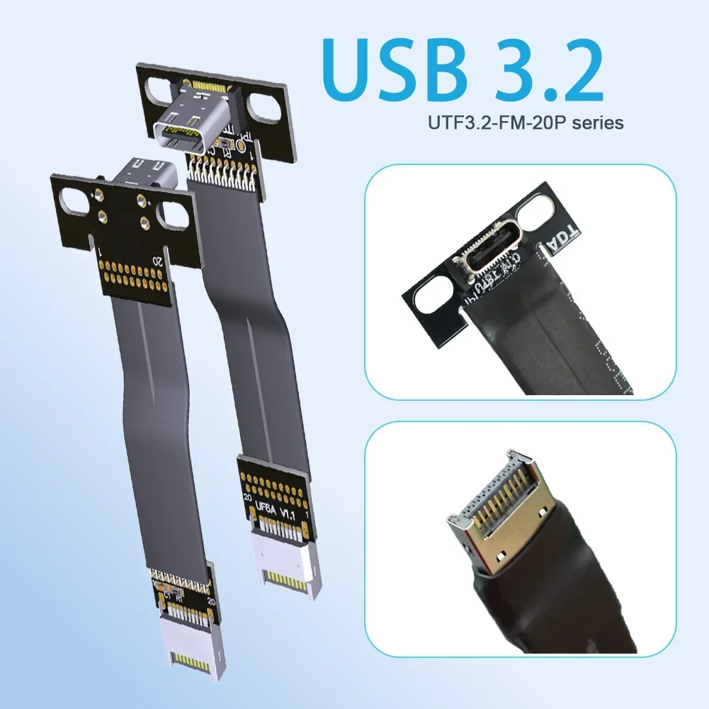 Geschirmt 20G USB 3,2 Gen 2 Typ C zu Typ E Männlich Weiblich 20P Flach Kabel w IC volle Geschwindigkeit für ITX/ATX Mainboard A4 PC Host Extender