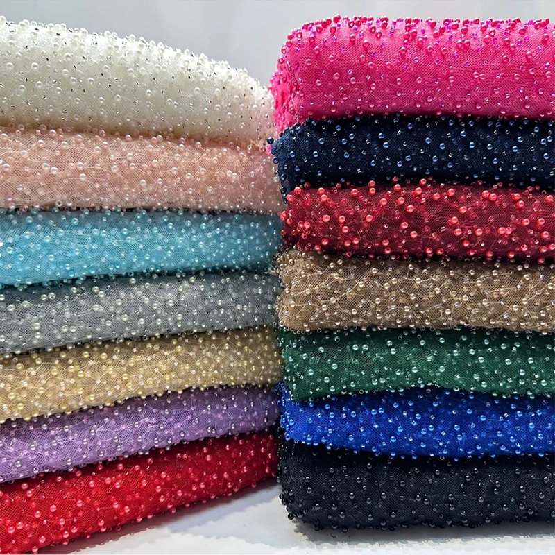 Luxury Beaded Lace High Quality Fabrics African Sequin Tulle Fabric For Wedding Bridal Party Dress Glitter Net Yarn Fabric