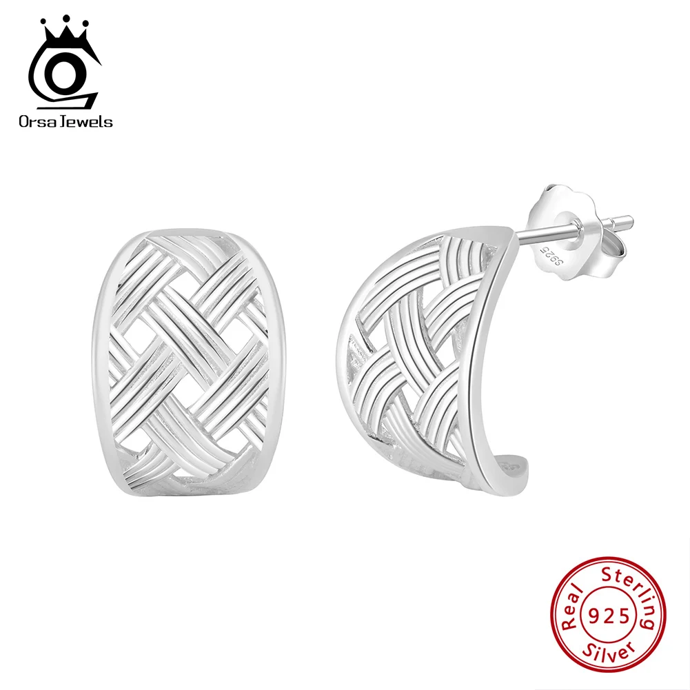 ORSA JEWELS Creative Design 925 Sterling Silver Hollow Texture Stud Earrings Light Luxury Waterproof Jewelry Women Gift GAE06