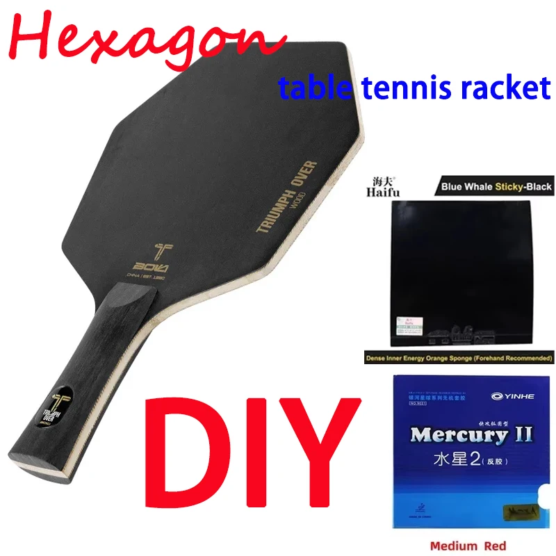 

DIY Table Tennis Racket 5Ply Pure Wood Professional Hexagon PingPong Paddle For Trainning Bottom Blade Increase Hitting Area