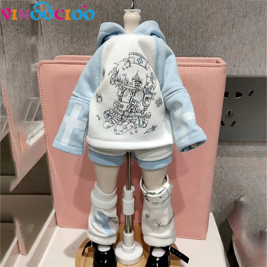 1/4 1/6 BJD Doll Clothes Suit Hoodie Pant Legwear with Choker 5 Point Doll Clothes Set for 30cm 45cm BJD Doll Daily Dress Up