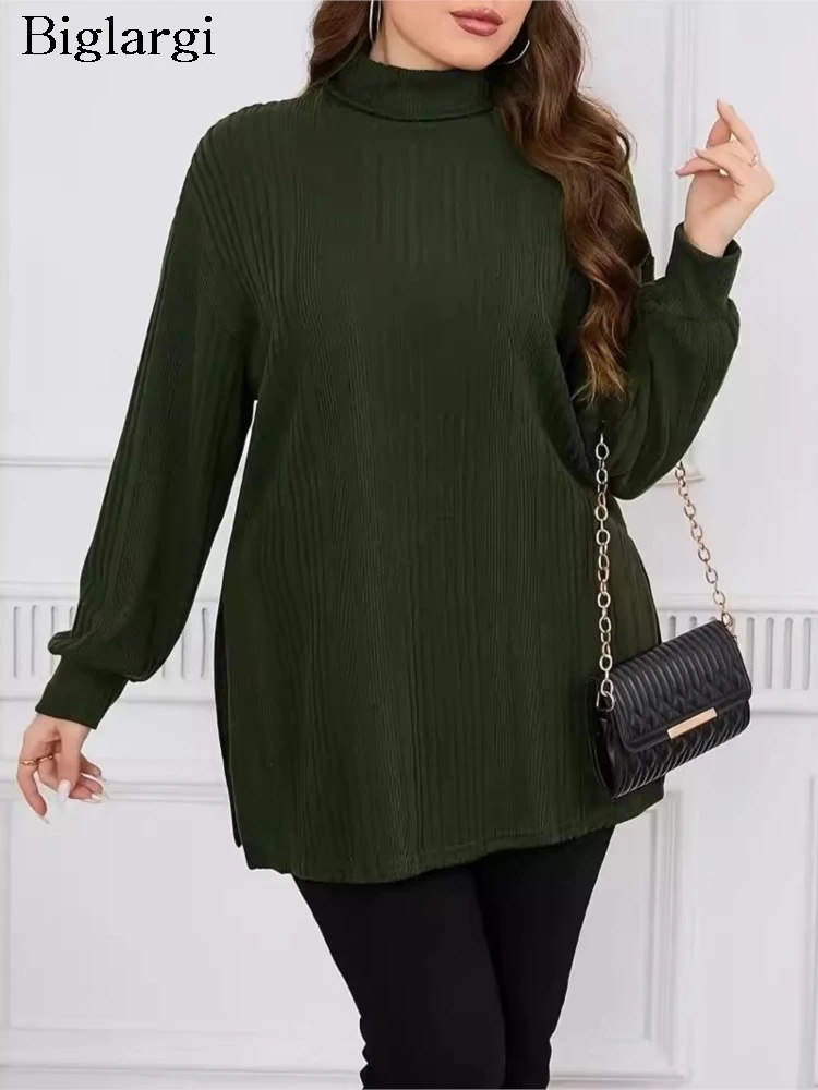 Plus Size Autumn Turtleneck Pullover Sweater Women Split Fashion Casual Ladies Sweaters Long Sleeve Loose Woman Sweater Tops