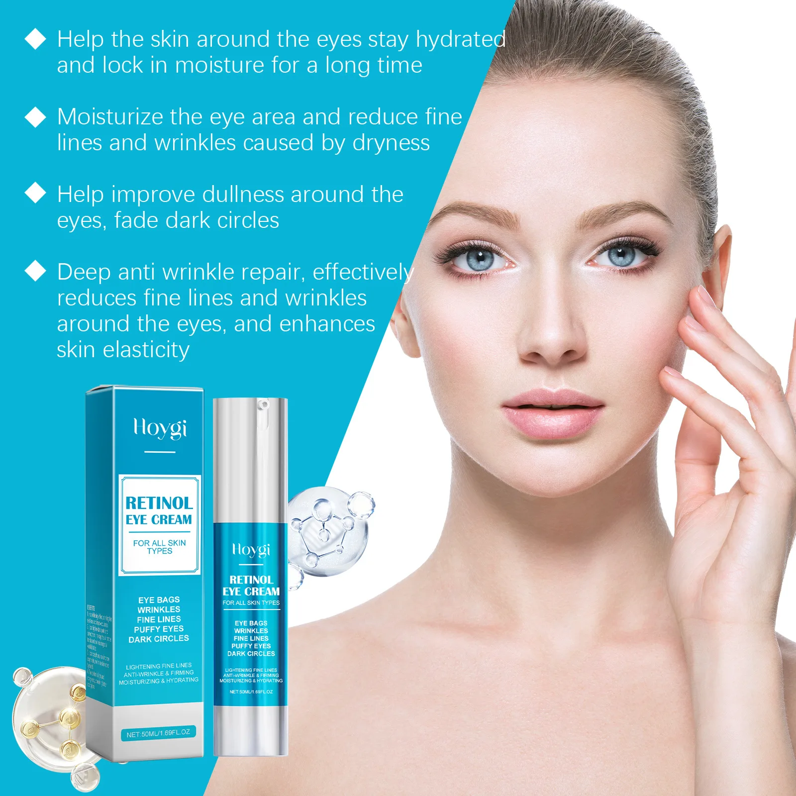 Hoygi 50ml Retinol Eye Cream Emove Dark Circles Fade Fine Lines Anti Eye Bags Firm Lifting Eye Moisturize Nourish Cream For Eyes
